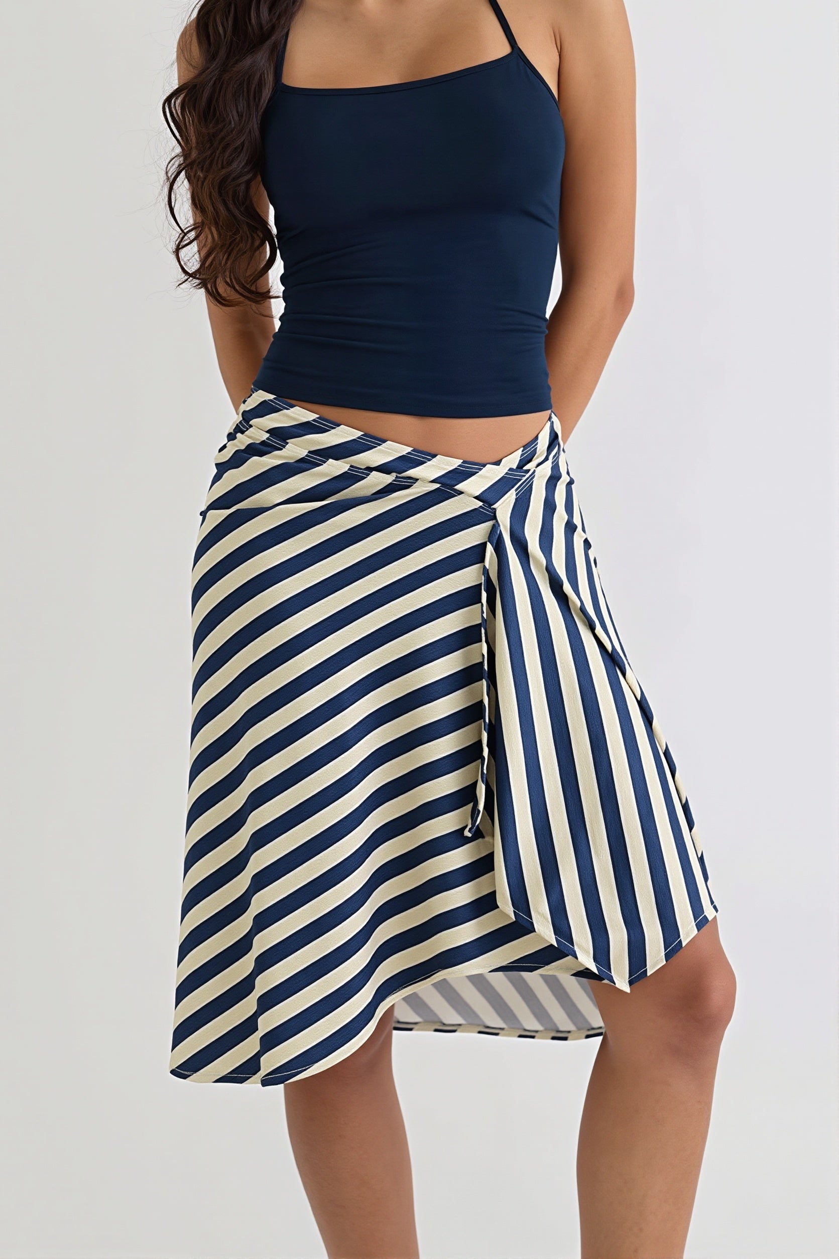 Striped Irregular Midi Skirt