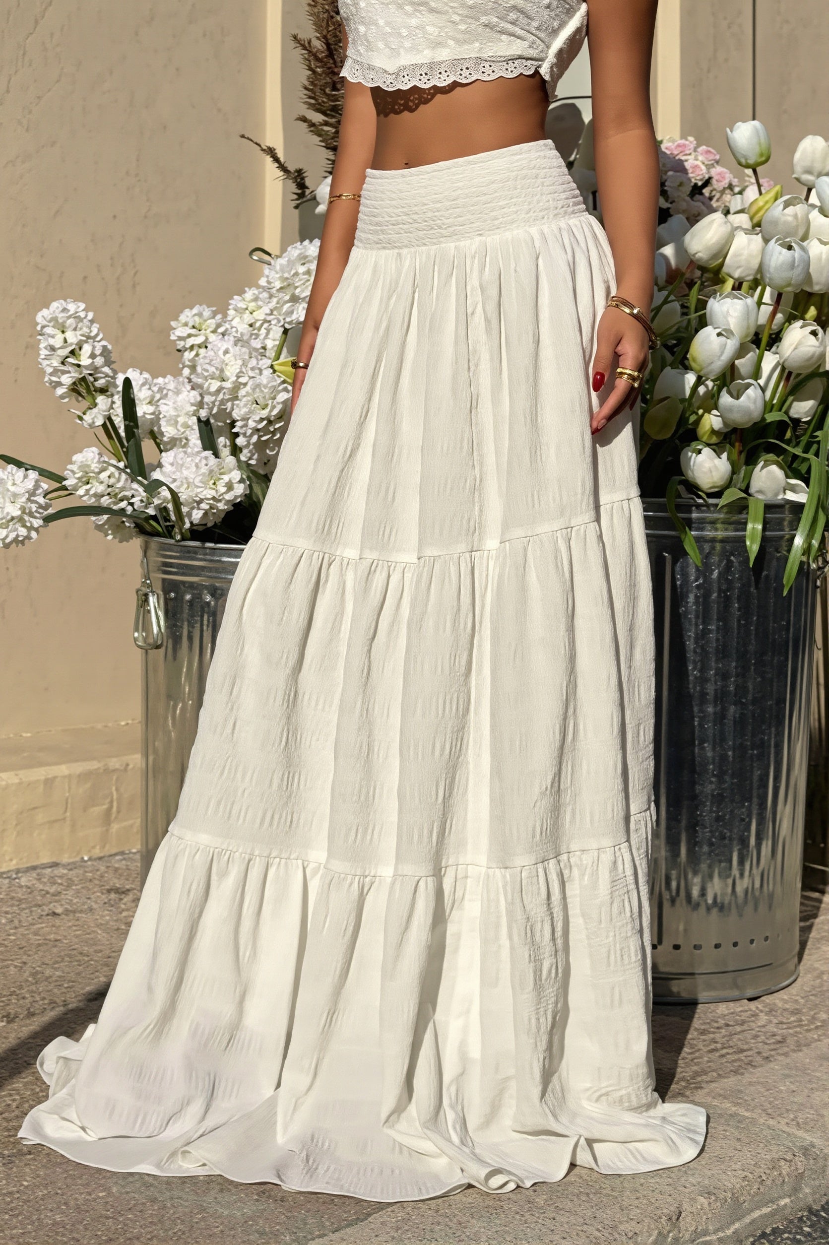 High-Rise Layered Flowy Skirt