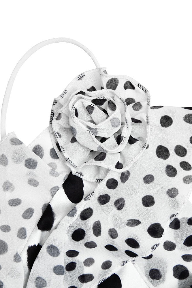 Polka Dot Satin Backless Bodycon Maxi Dress