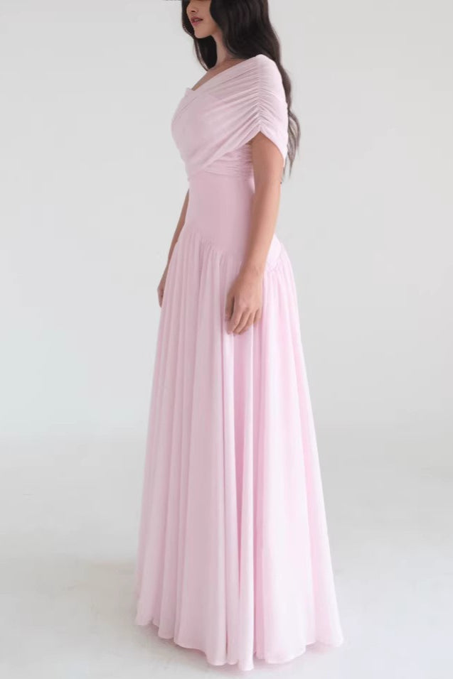 Soft-Pink Cross-Front Maxi Dress