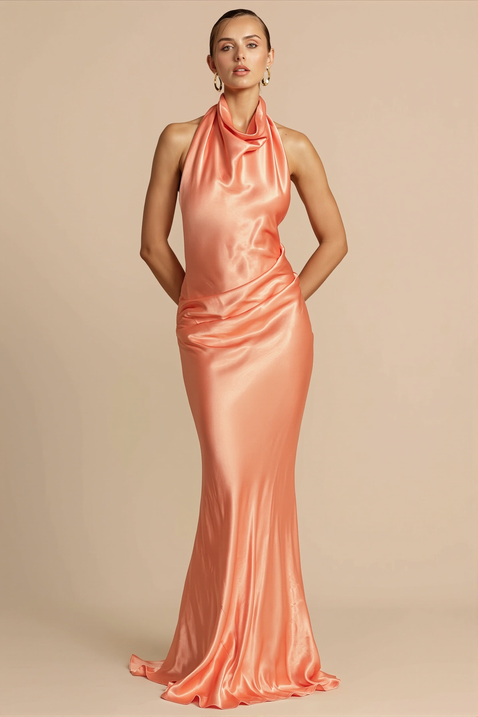 Satin Halter Backless Maxi Dress