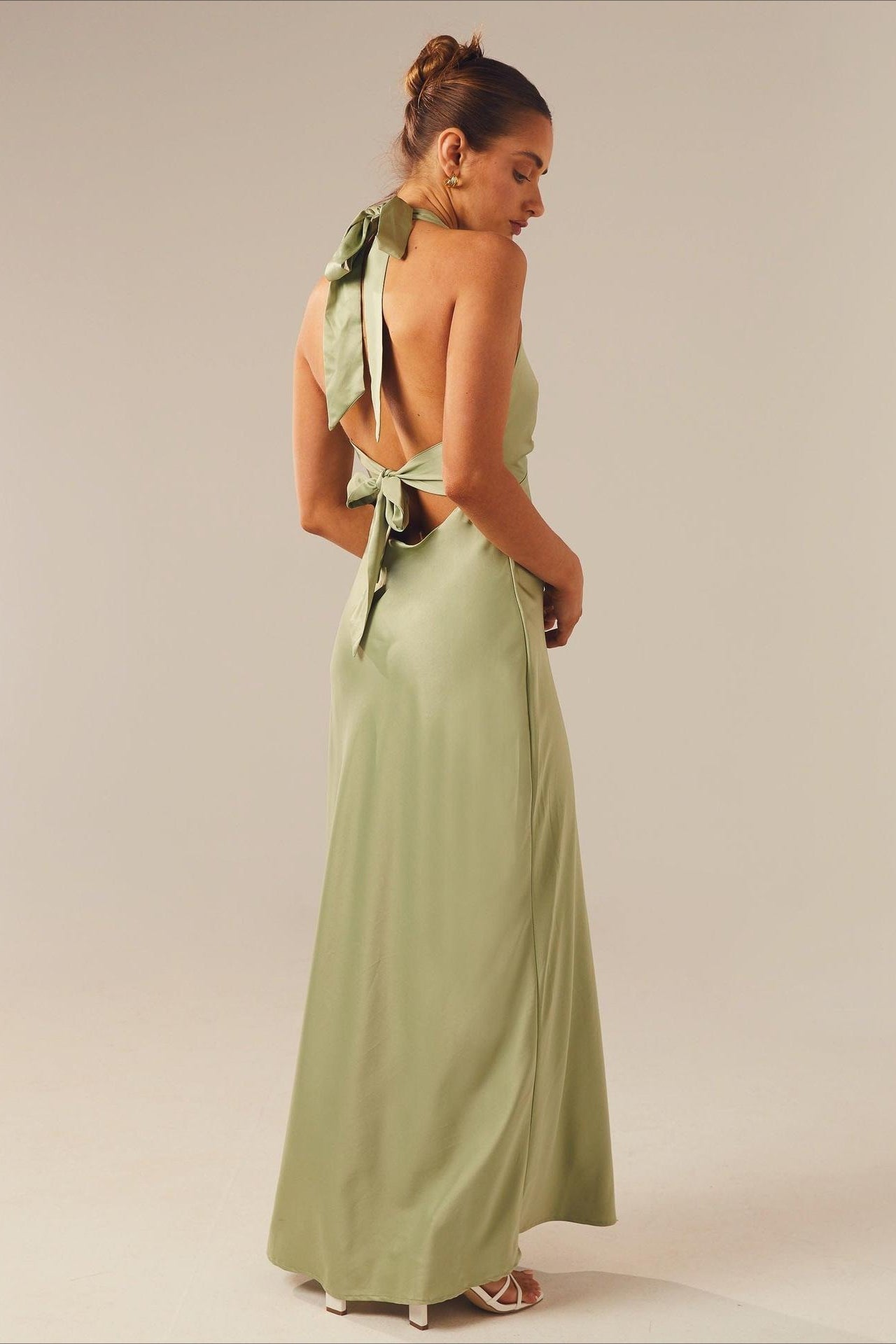 Solid V-Neck Slim-Cut Maxi Dress