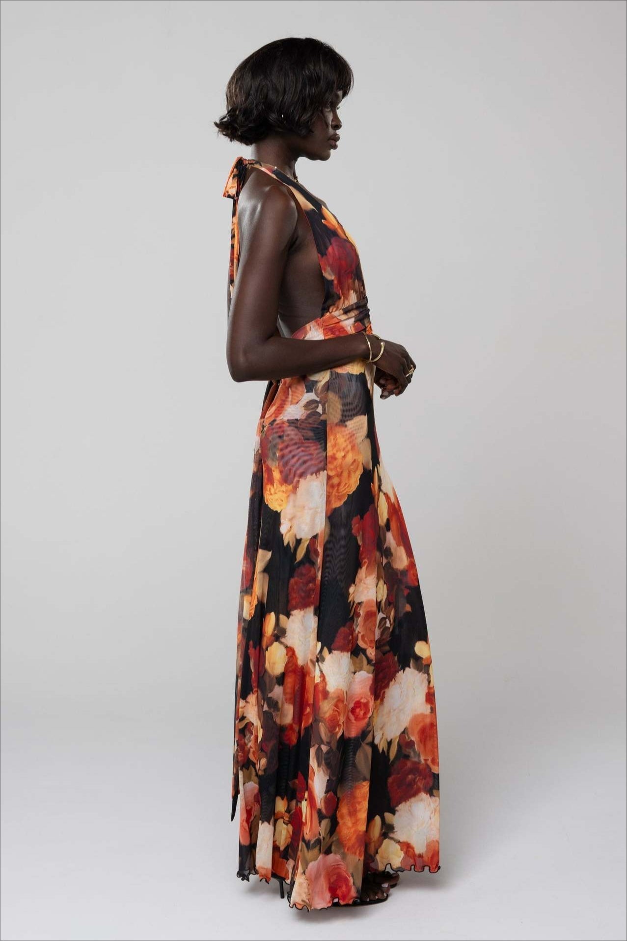 Printed Halter Backless Slim Maxi Dress