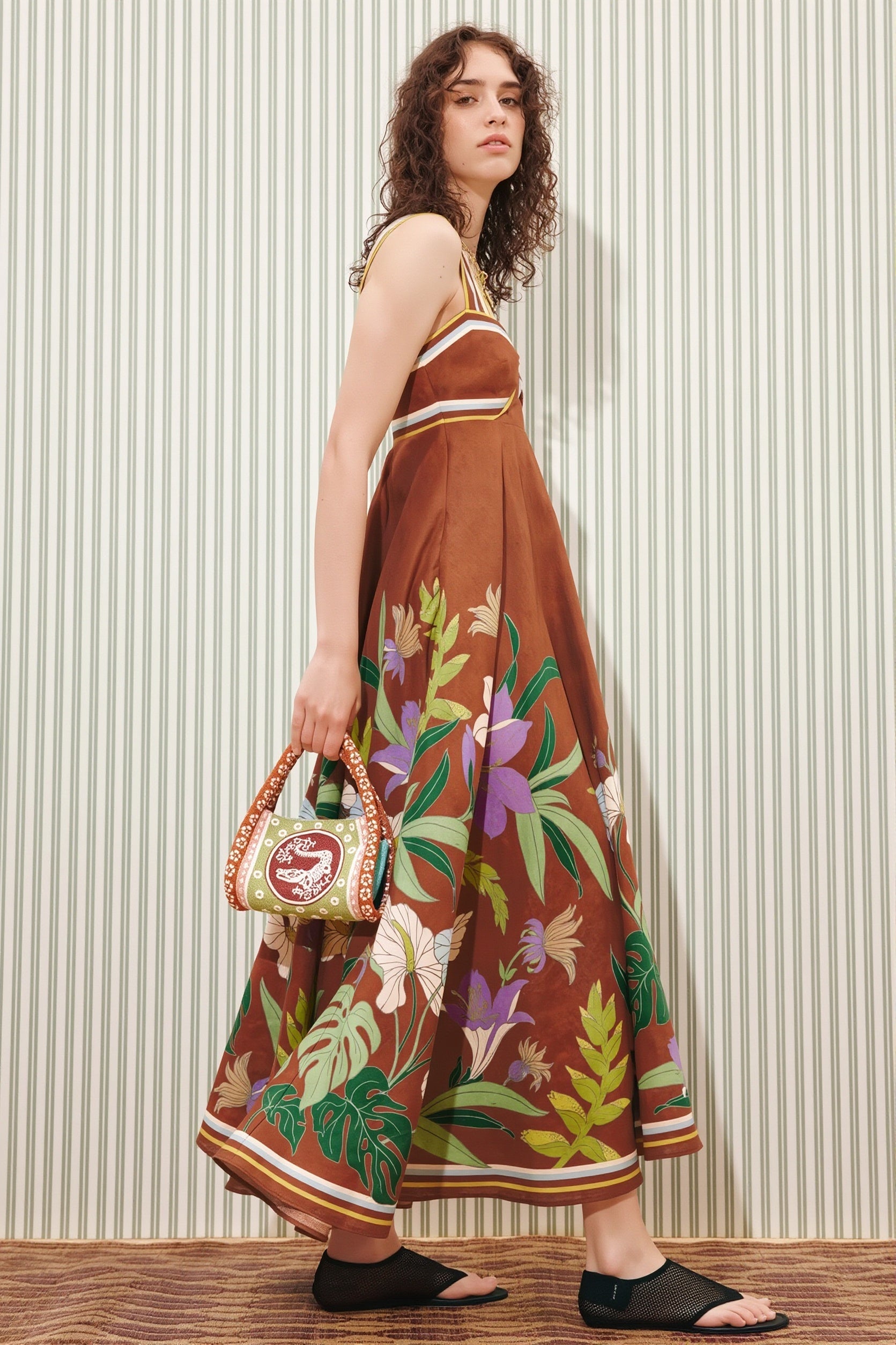 Floral-Stripe Casual Boho Dress