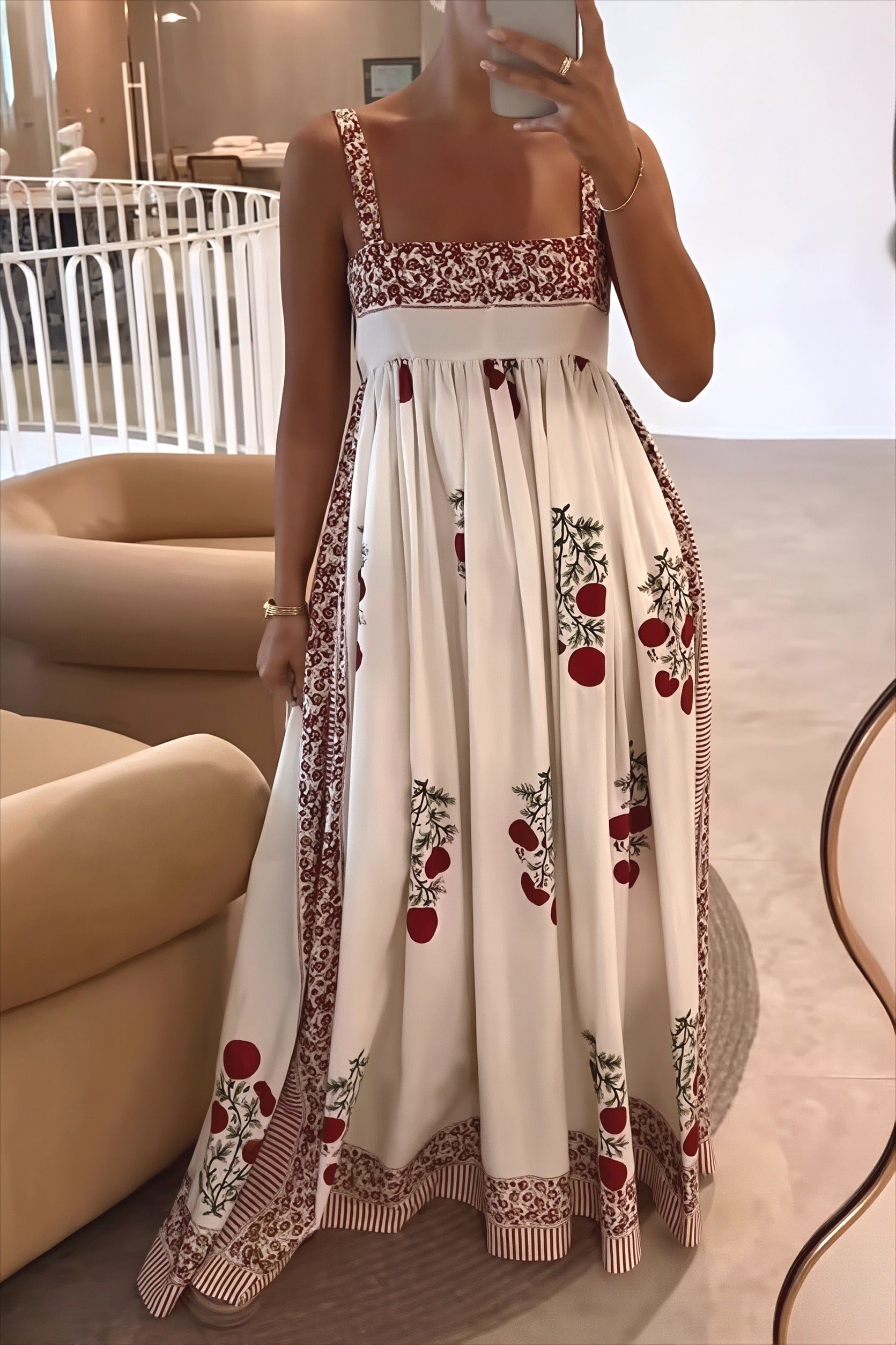 Floral High-Waist Swing Boho Dress