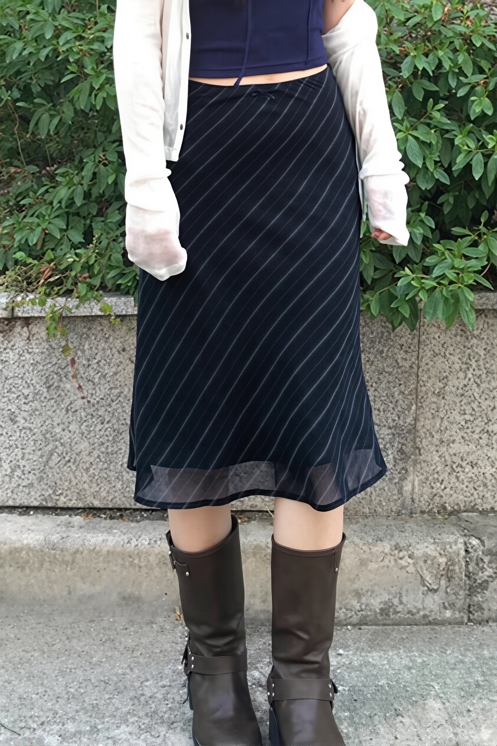 Striped Double-Mesh Skirt