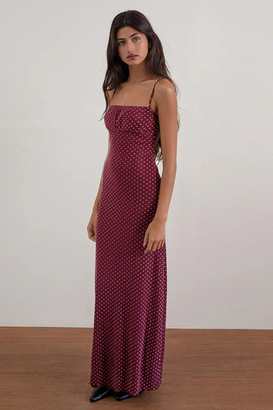 Polka Dot Cami Backless Maxi Dress