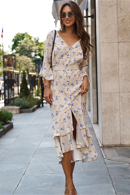 Floral Asymmetric Ruffle Dress
