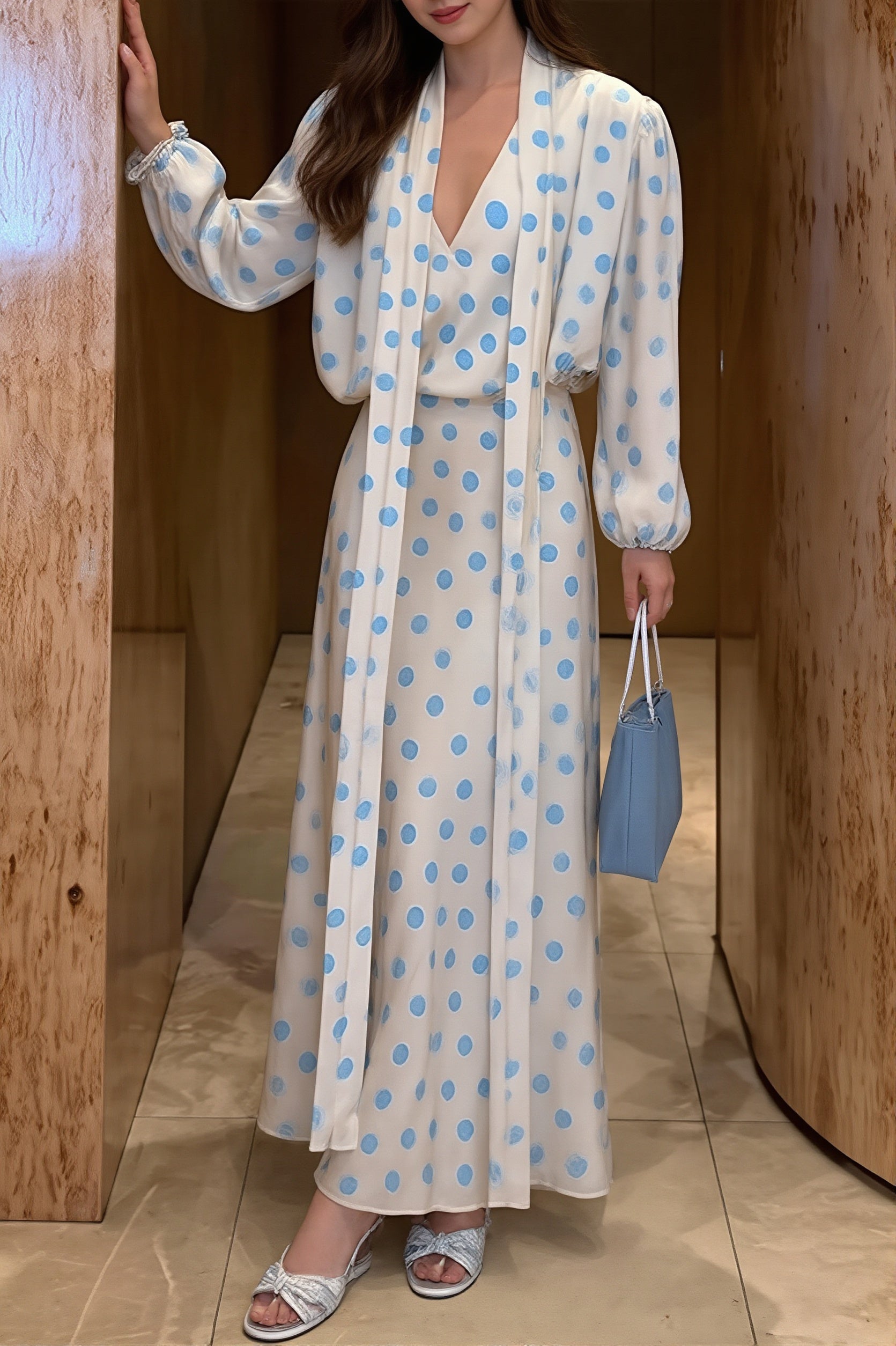 Polka Dot Sash Maxi Dress