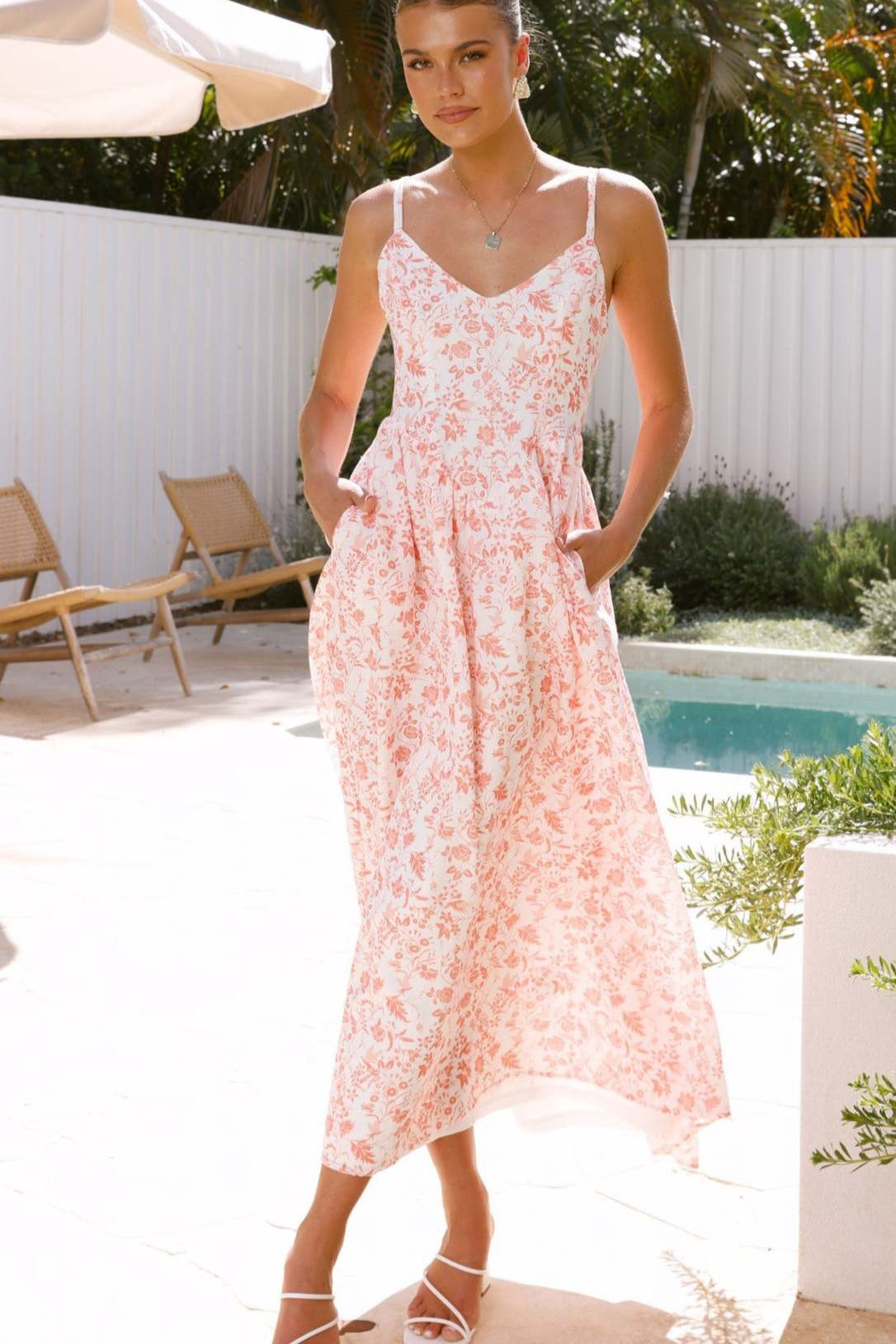 Floral Spaghetti-Strap Backless Dress
