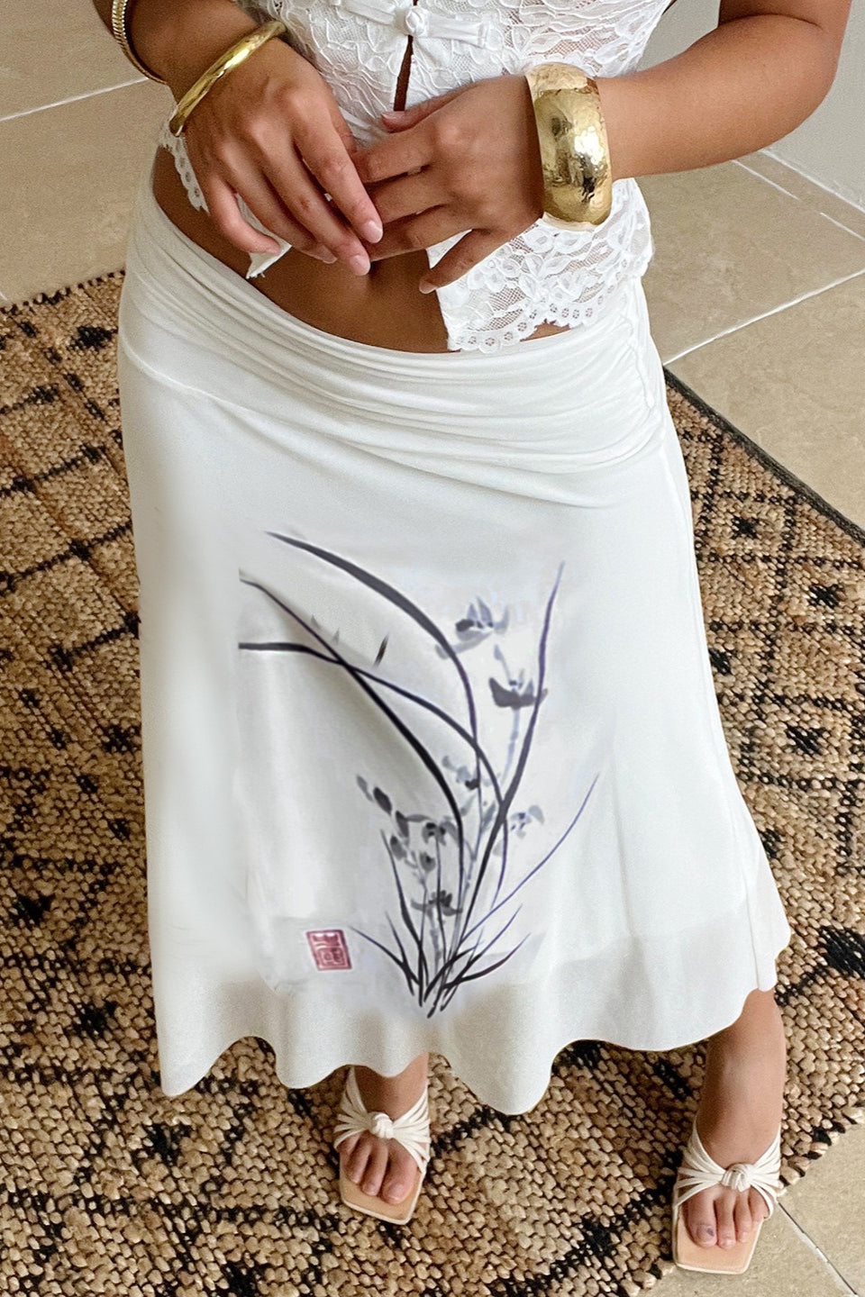 Floral Irregular Mesh Skirt