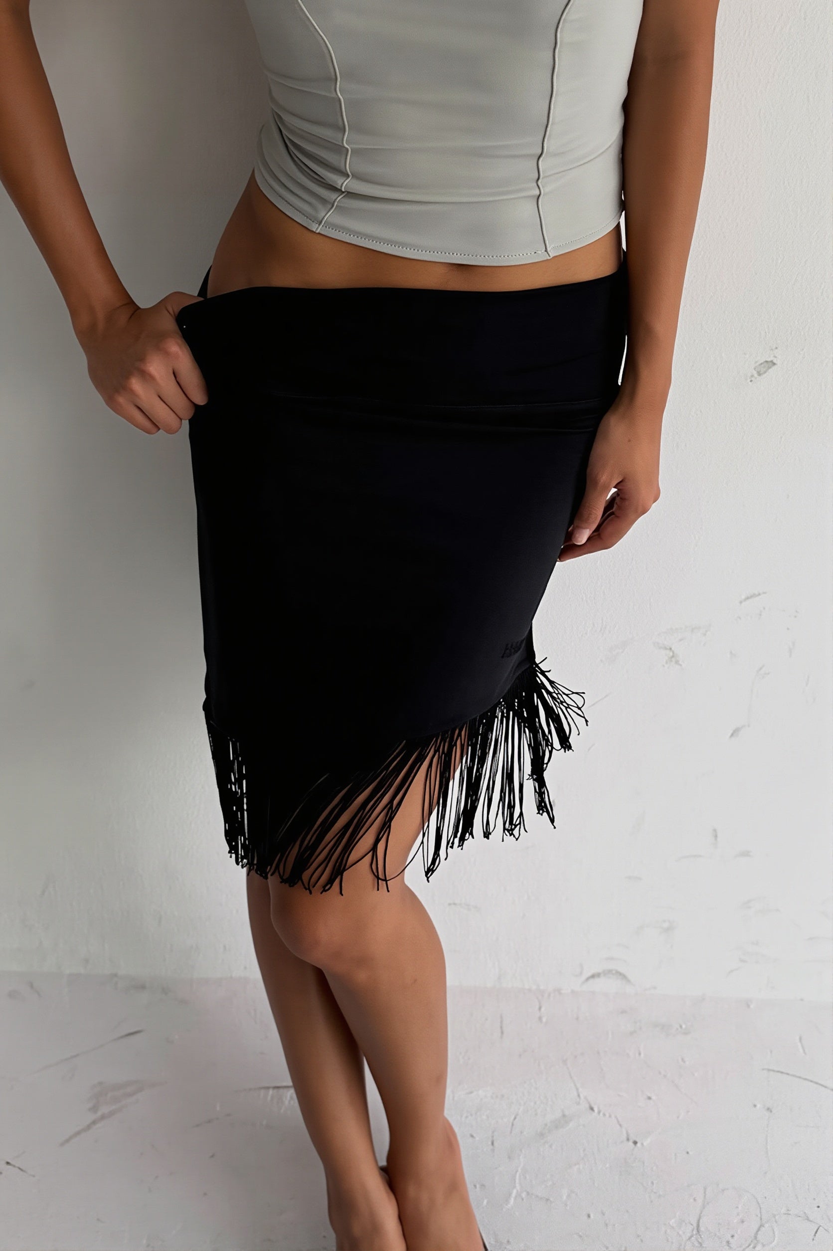 Asymmetric Tassel Midi Skirt