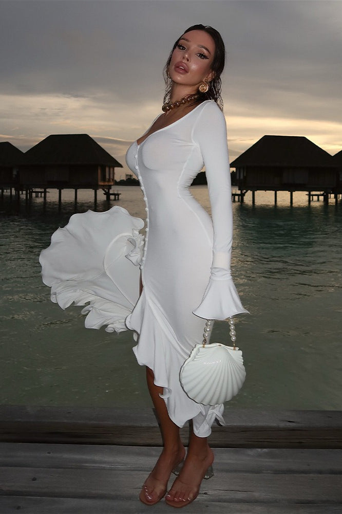Flare-Sleeve Split Maxi Dress