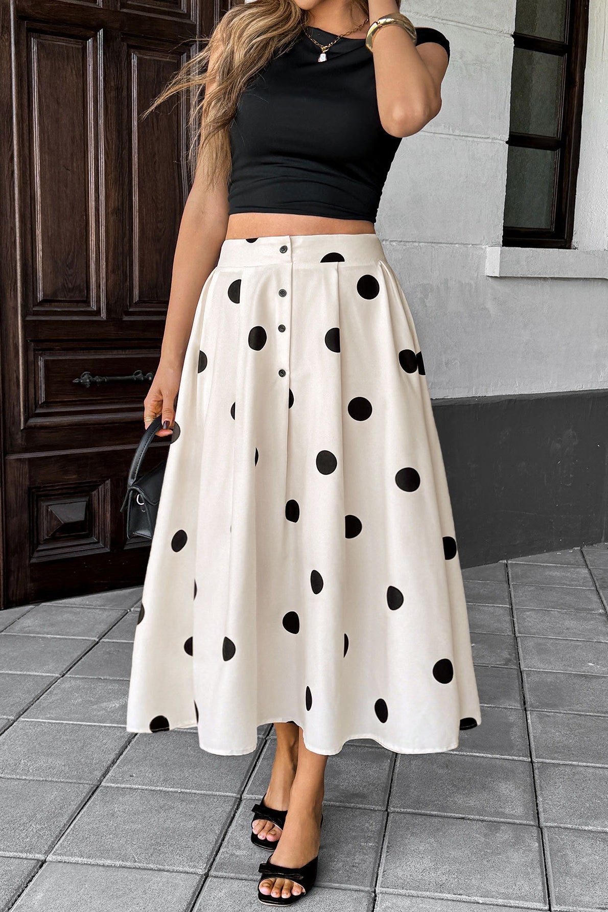 Polka Dot Elastic-Waist Skirt