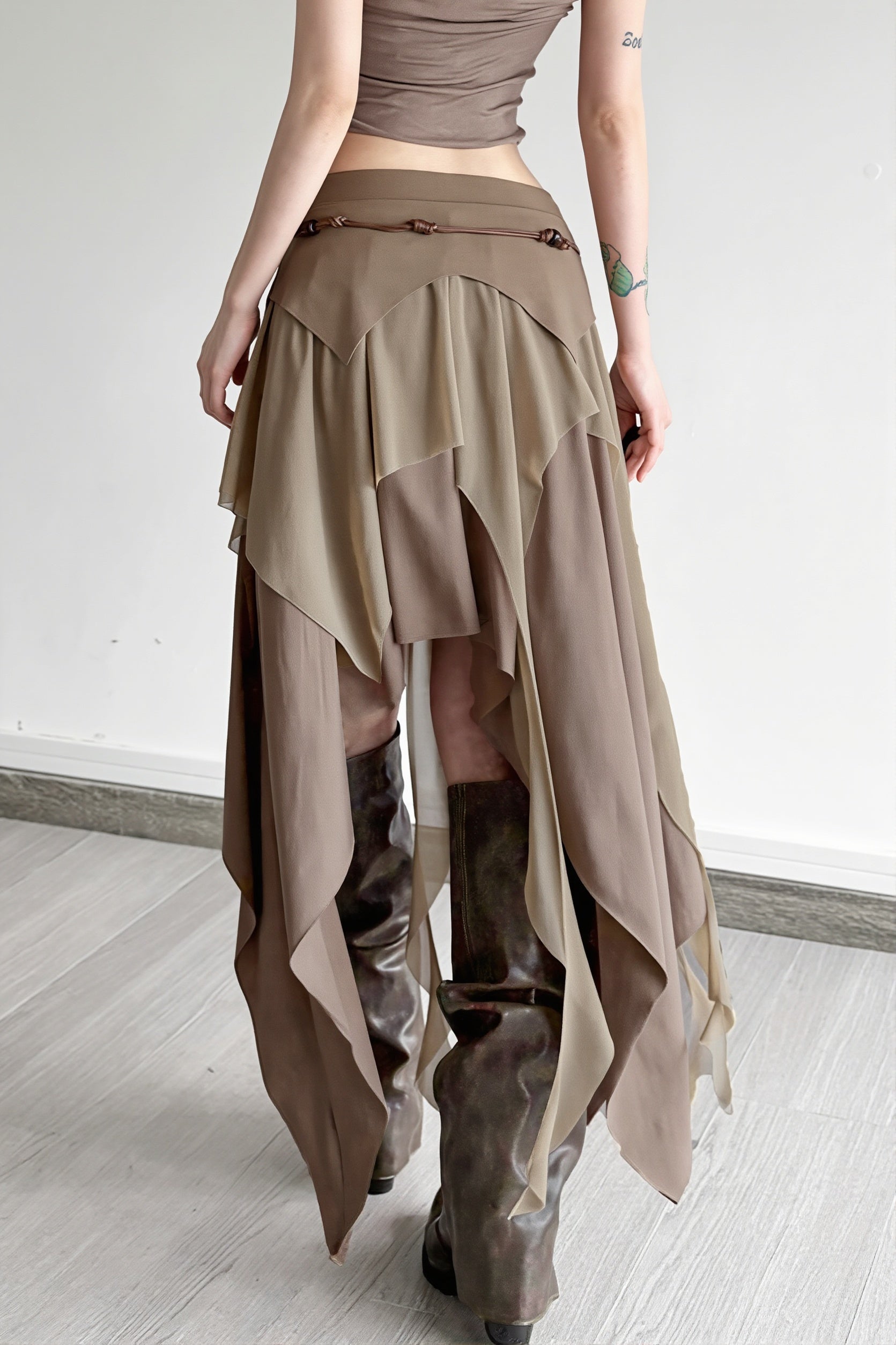 High-Waist Layered Split Skirt