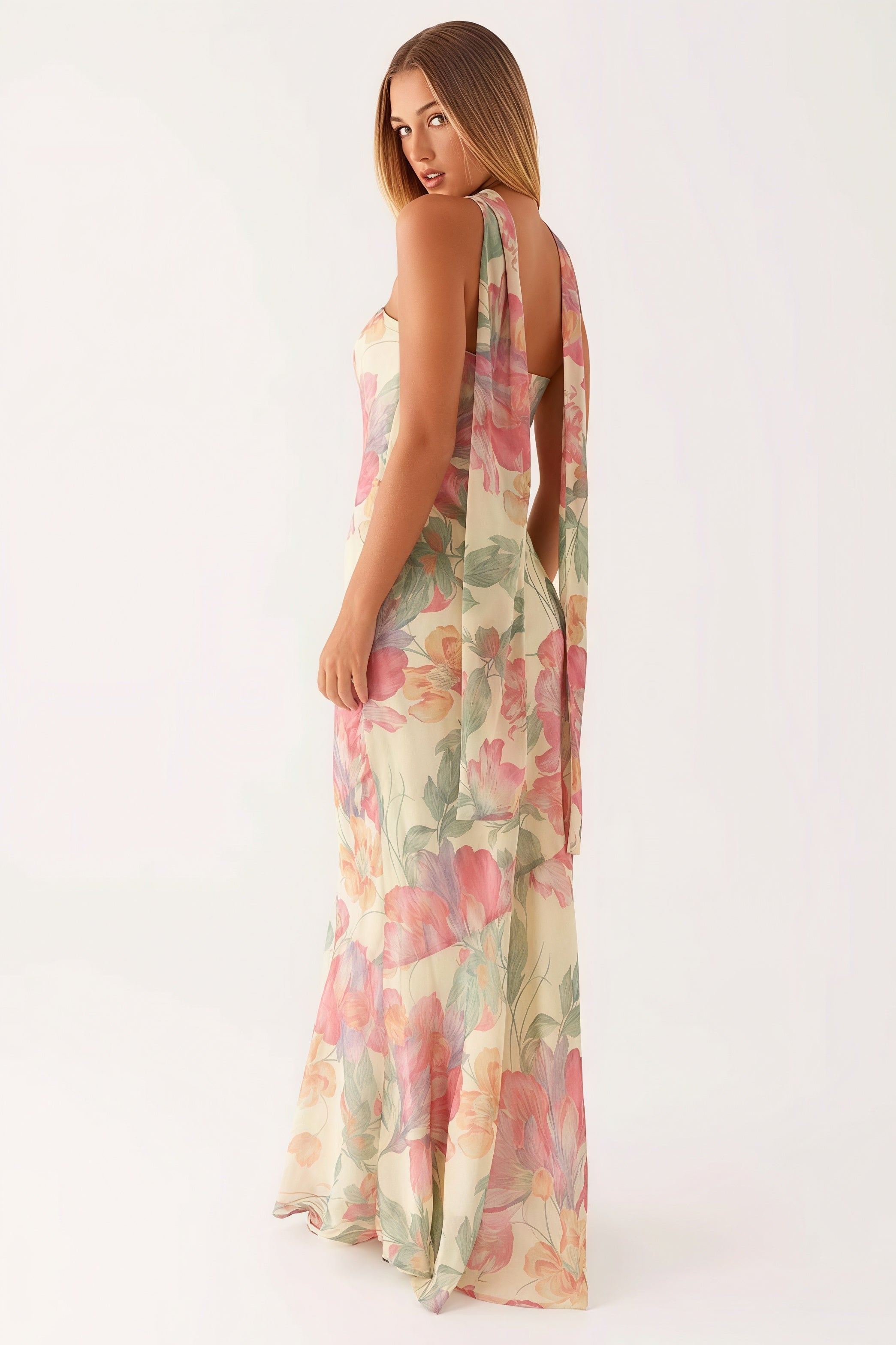 Floral Tie Fishtail Maxi Dress