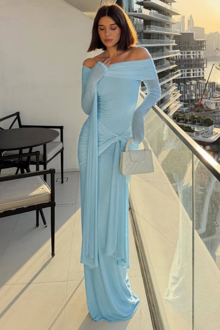 Off-Shoulder Tie Bodycon Maxi Dress