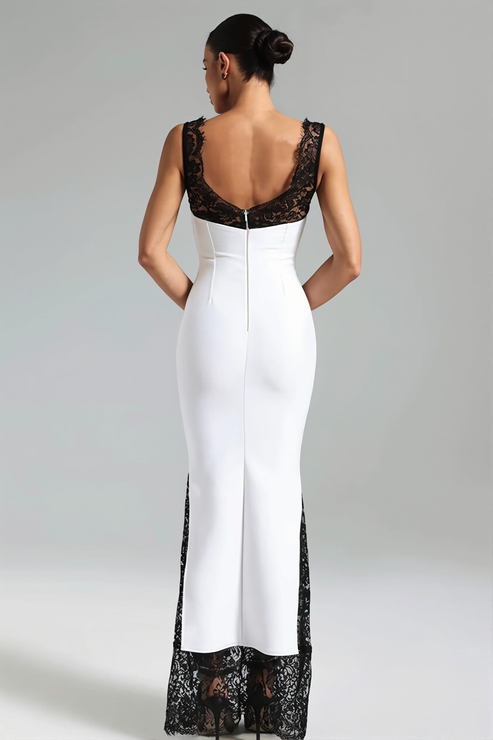 V-Neck Lace-Splice Maxi Dress