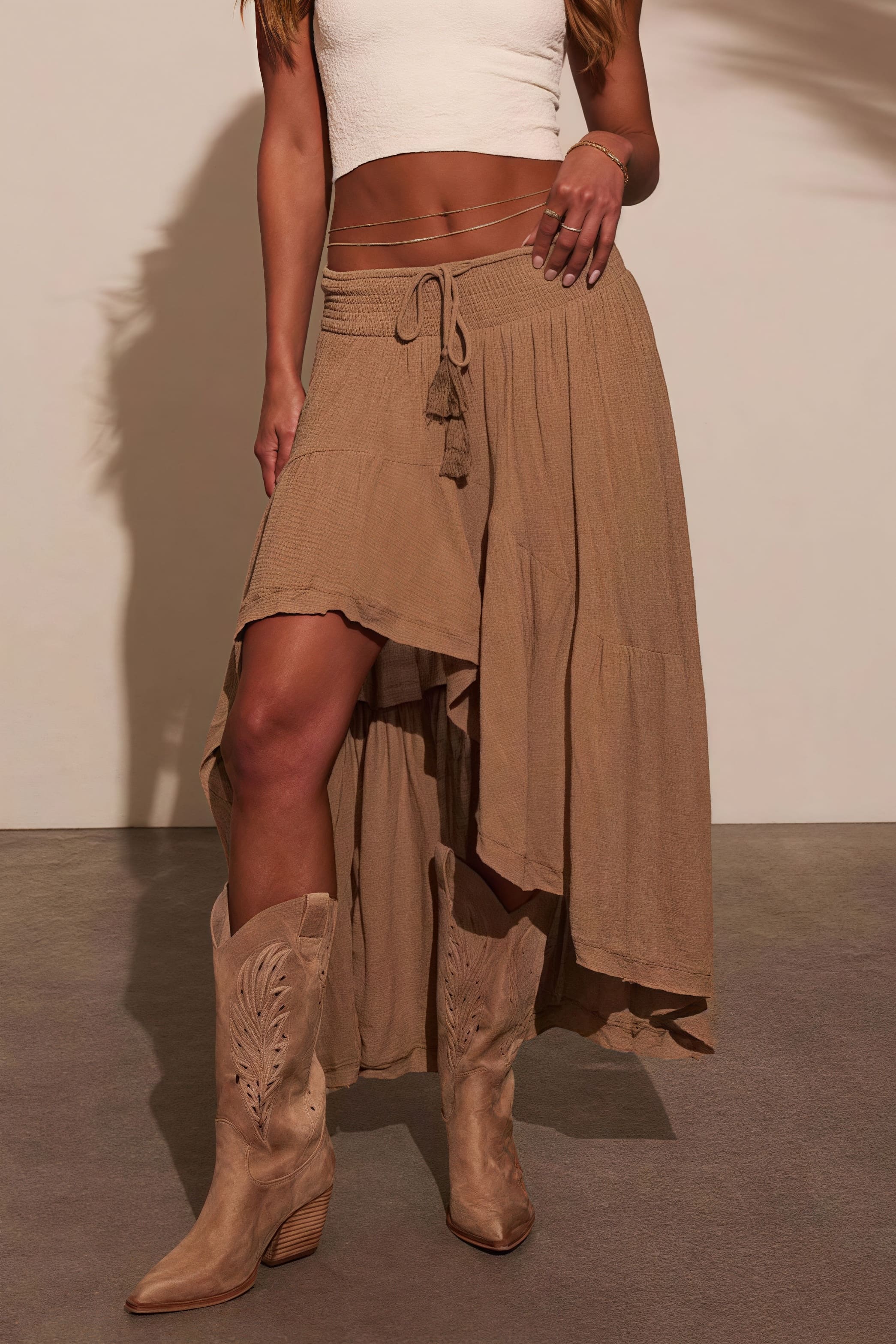 Elastic-Waist Asymmetric Skirt