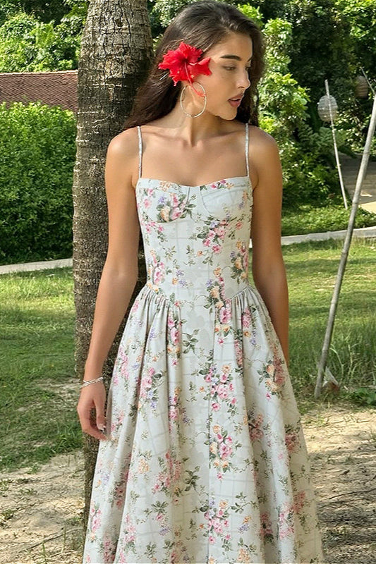 Floral Cami Slim-Waist Dress