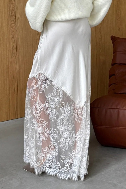 Lace-Patchwork Sheer Bodycon Skirt