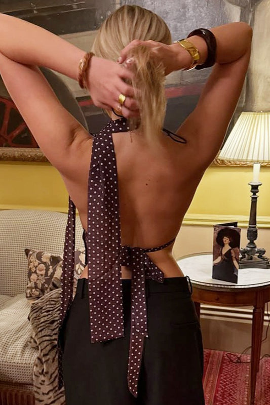 Polka Dot Deep-V Tie Cami Top