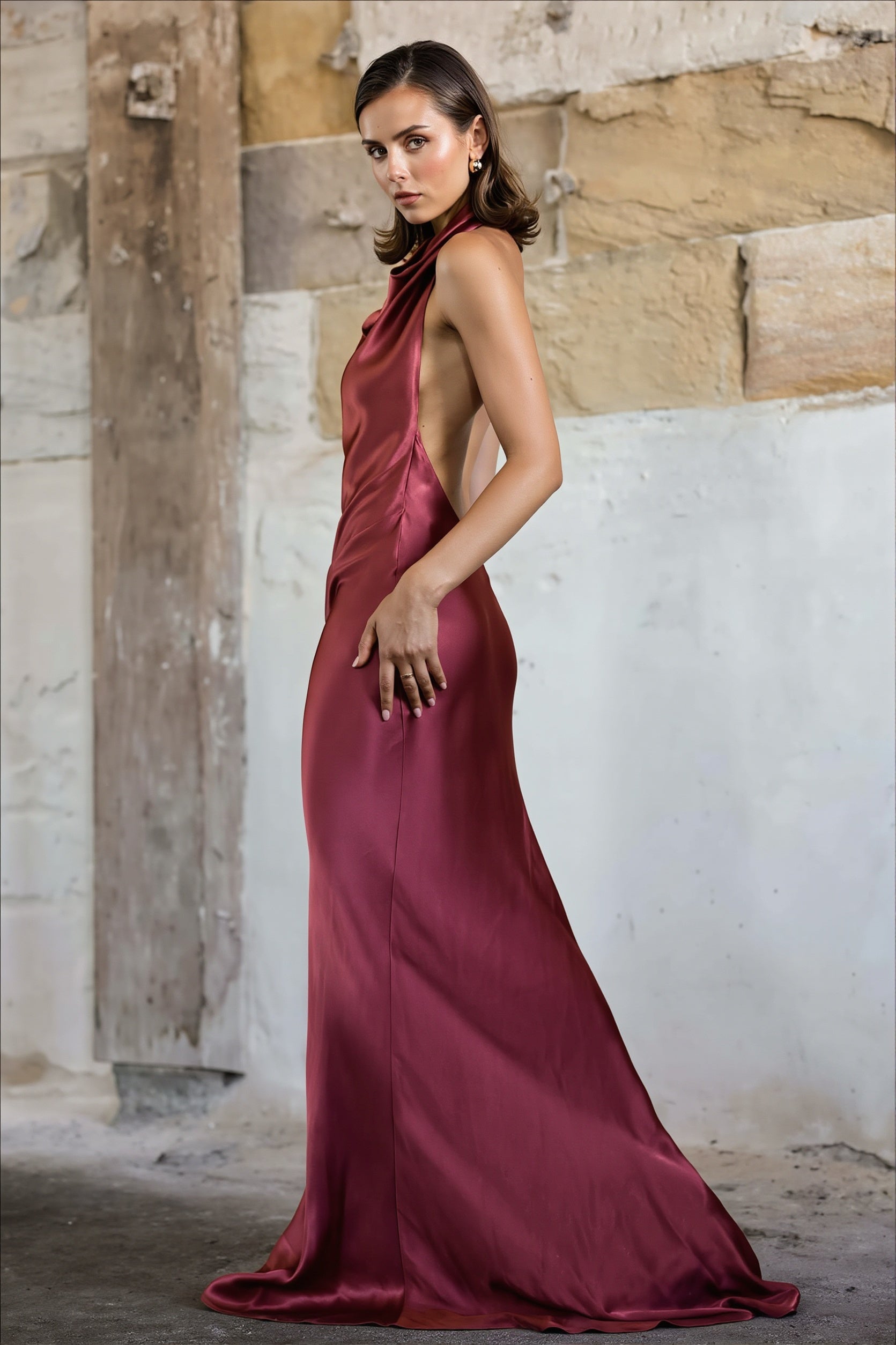 Satin Halter Backless Maxi Dress