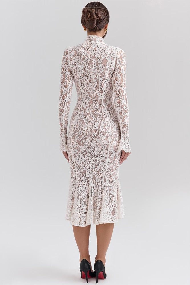 Lace Long-Sleeve Mermaid Midi Dress