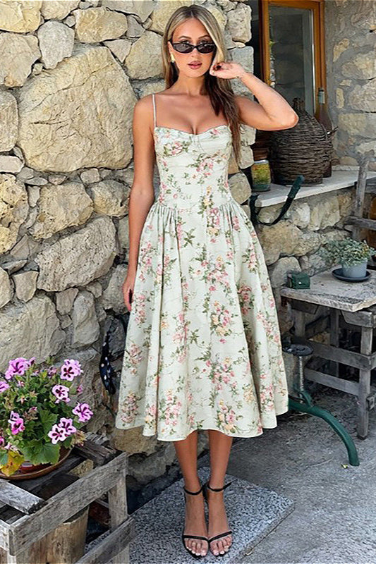 Floral Cami Slim-Waist Dress