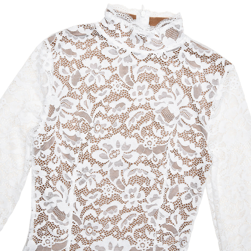 Lace Long-Sleeve Mermaid Midi Dress