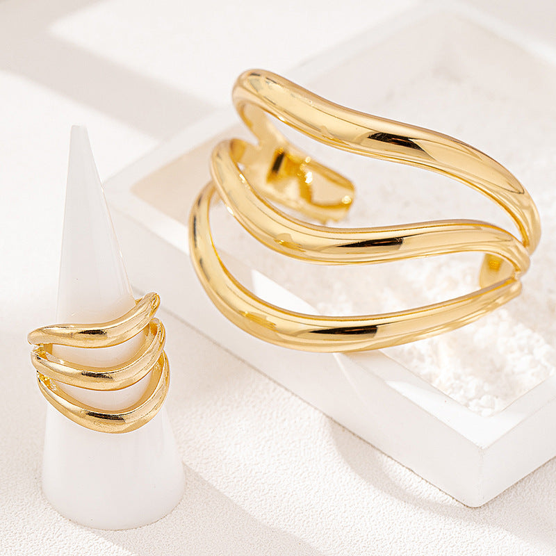 Two Piece Multi Layer Wave Metal Bracelet