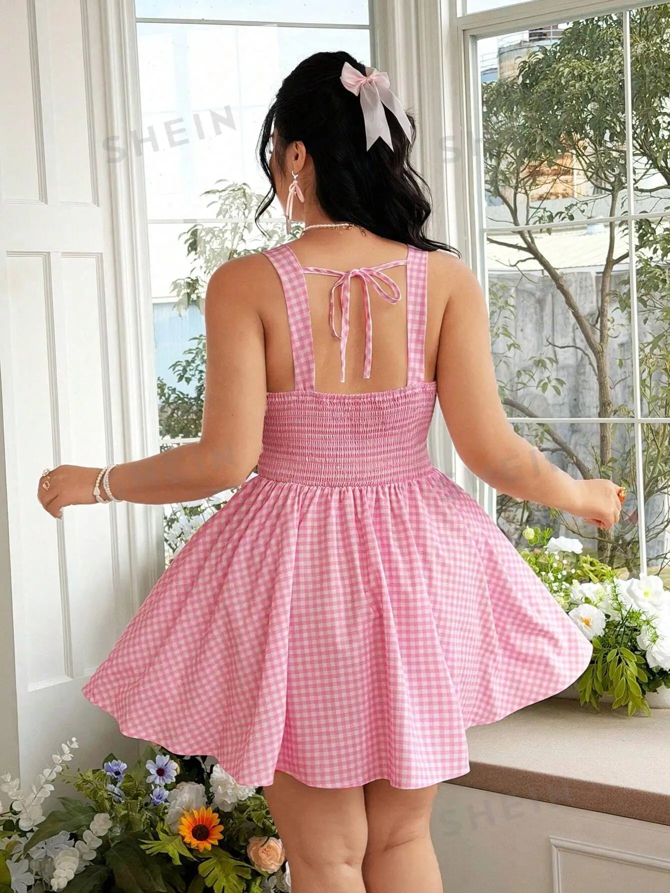 Plaid Spaghetti-Strap Waist-Cinched Mini Dress