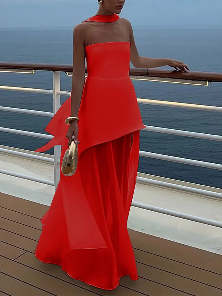 Sleeveless Side-Split Strapless Maxi Dress