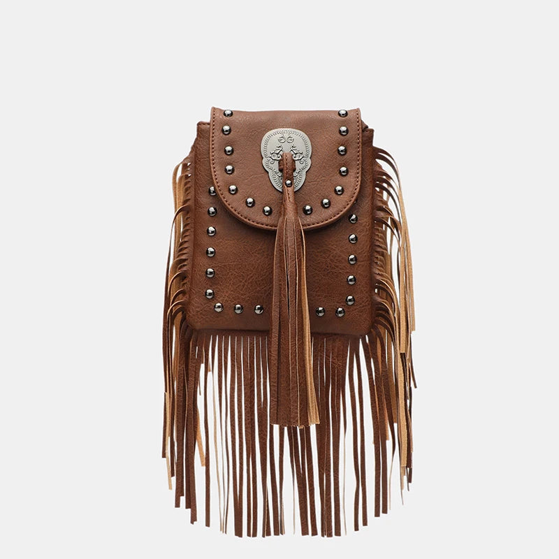 Chain-Tassel Studded Shoulder Bag