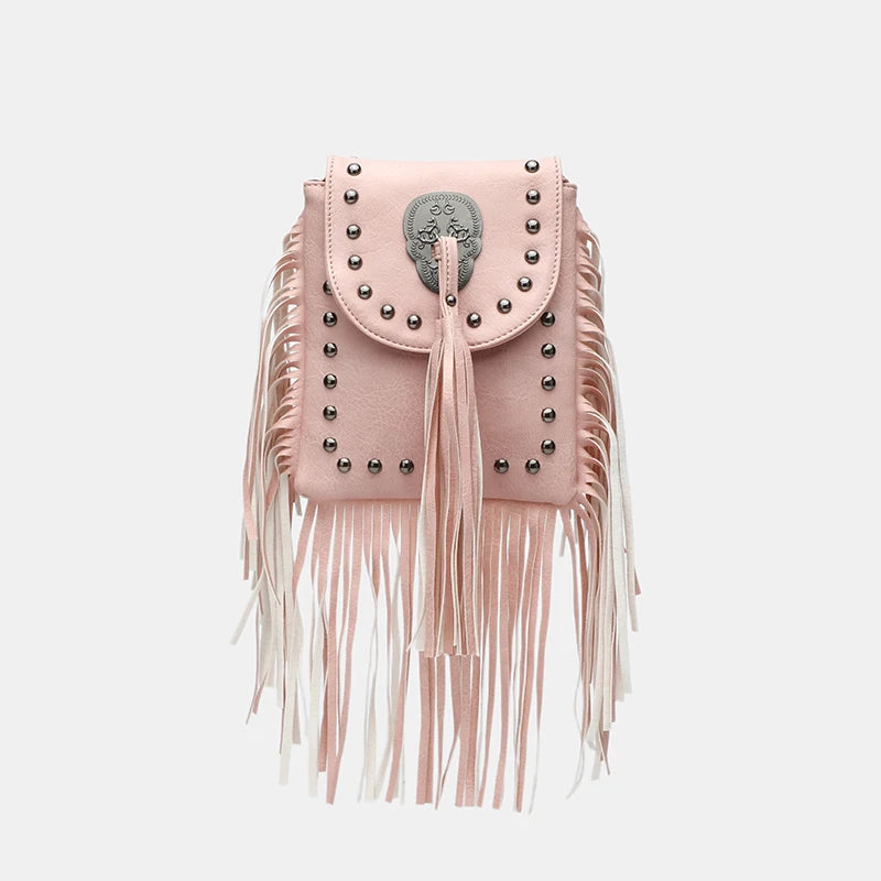 Chain-Tassel Studded Shoulder Bag