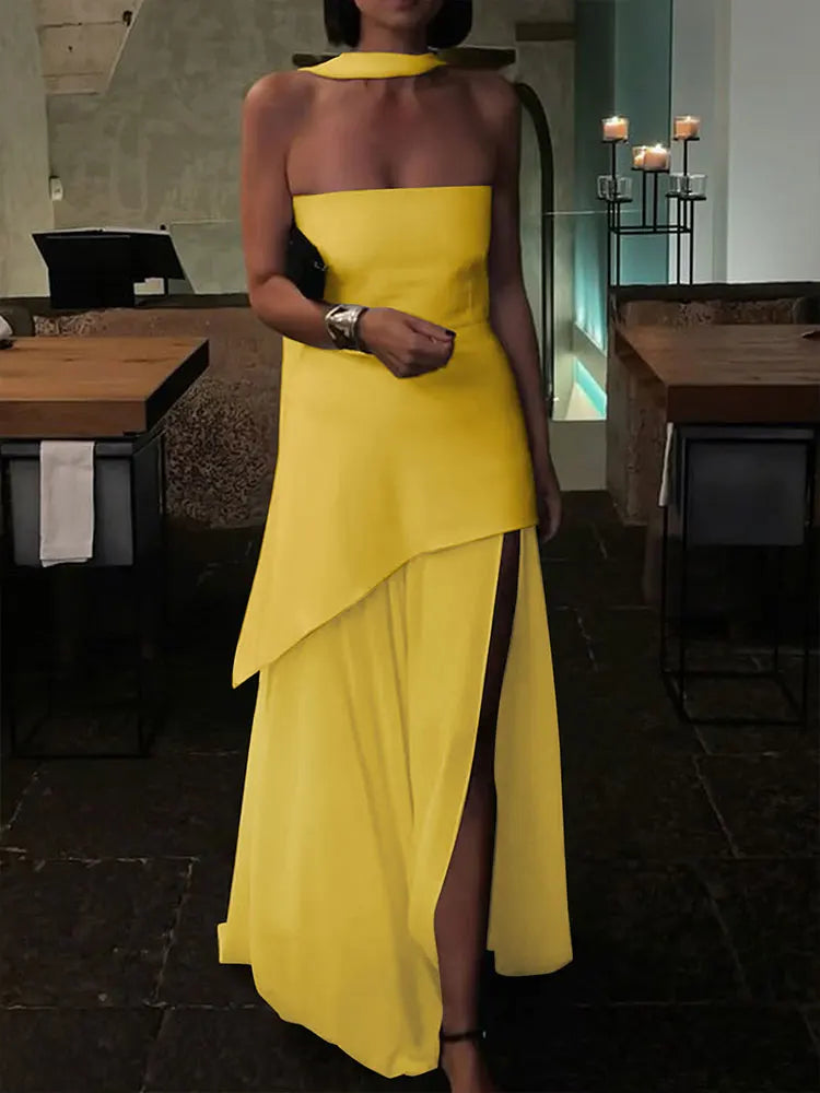 Sleeveless Side-Split Strapless Maxi Dress