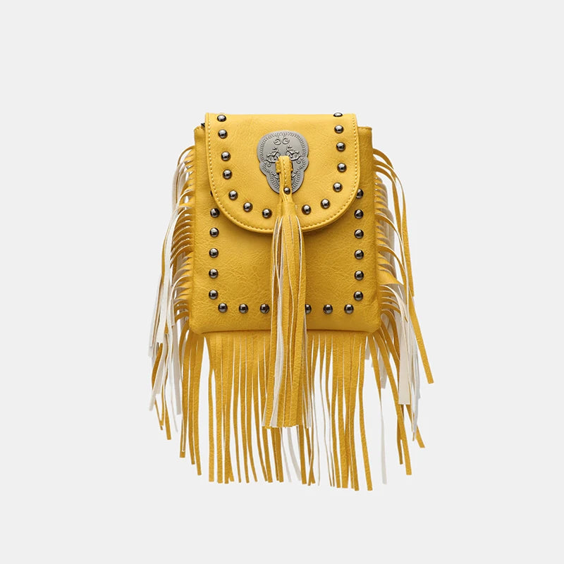 Chain-Tassel Studded Shoulder Bag