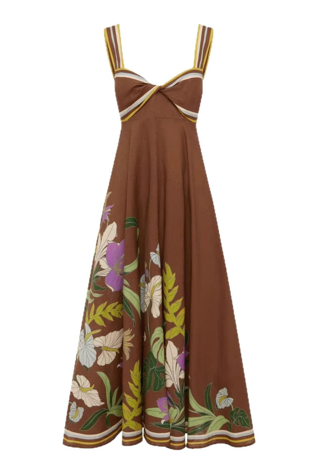 Floral-Stripe Casual Boho Dress