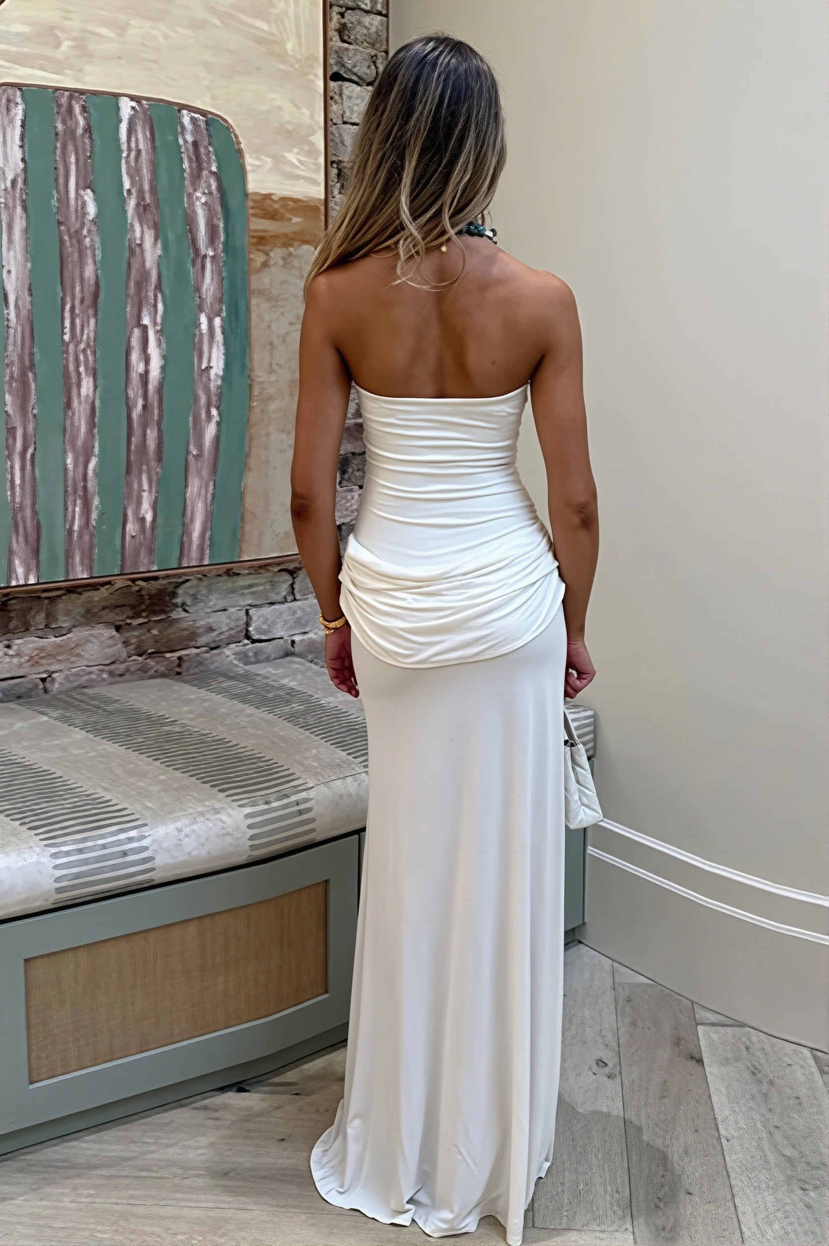 Strapless Ruched Slip Maxi Dress