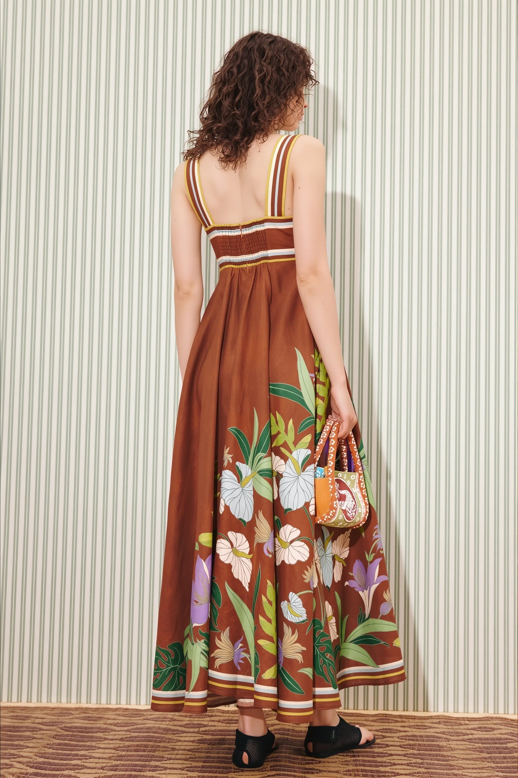 Floral-Stripe Casual Boho Dress