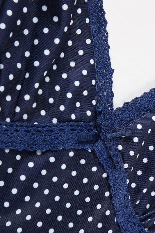 Polka Dot Color-Block Lace Cami Top