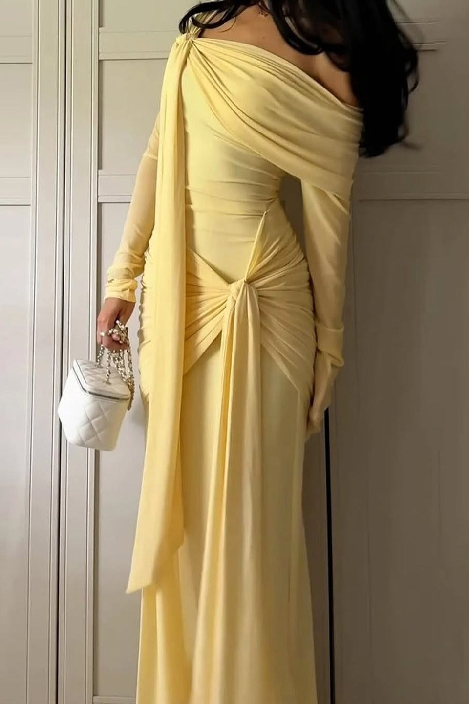 Off-Shoulder Tie Bodycon Maxi Dress