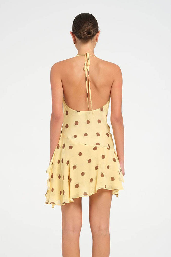 Polka Dot Chiffon Halter Deep-V Mini Dress