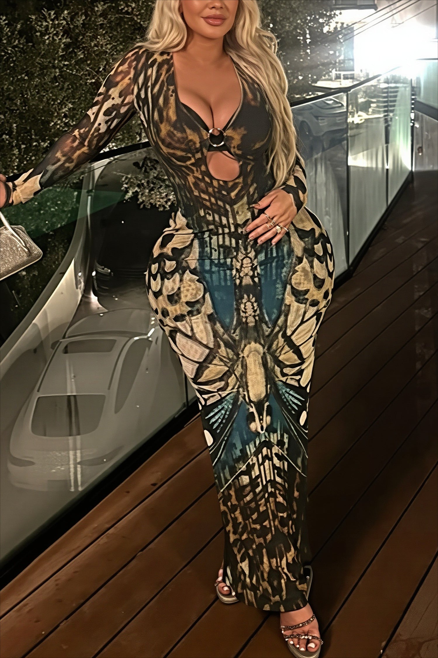 Animal-Print Buckle Cutout Maxi Dress