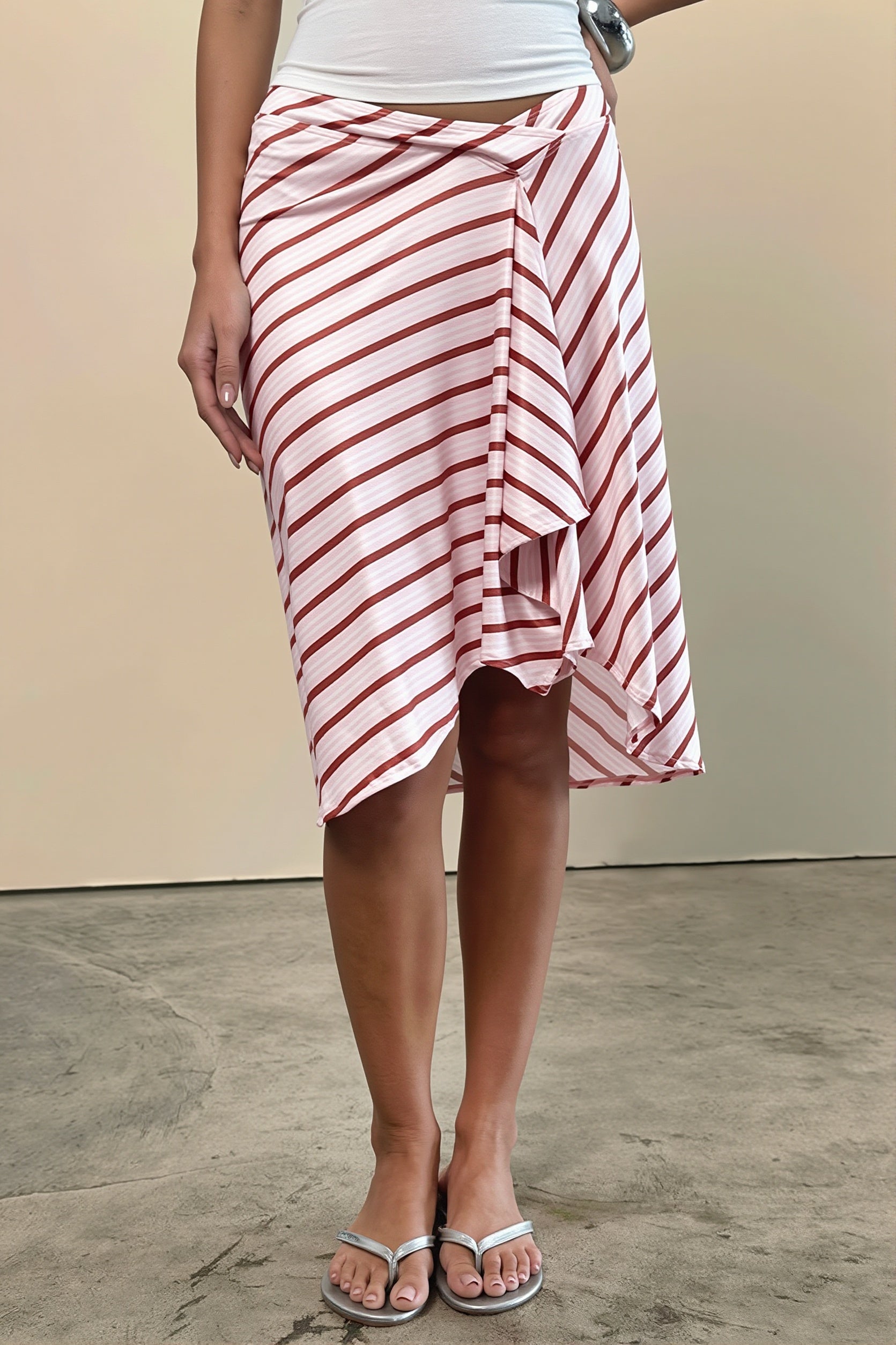 Striped Irregular Midi Skirt