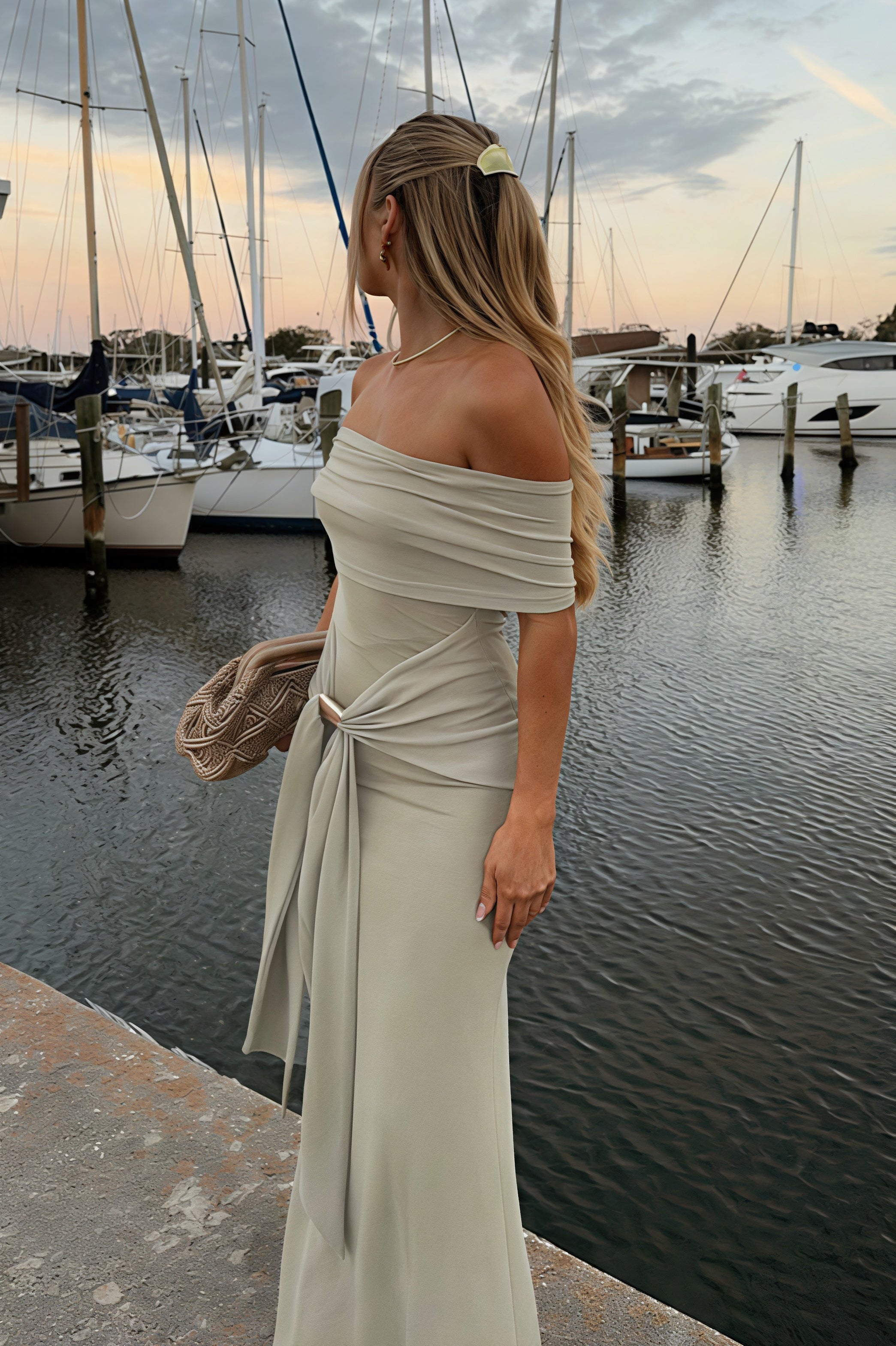 Off-Shoulder Tie-Strap Bodycon Maxi Dress