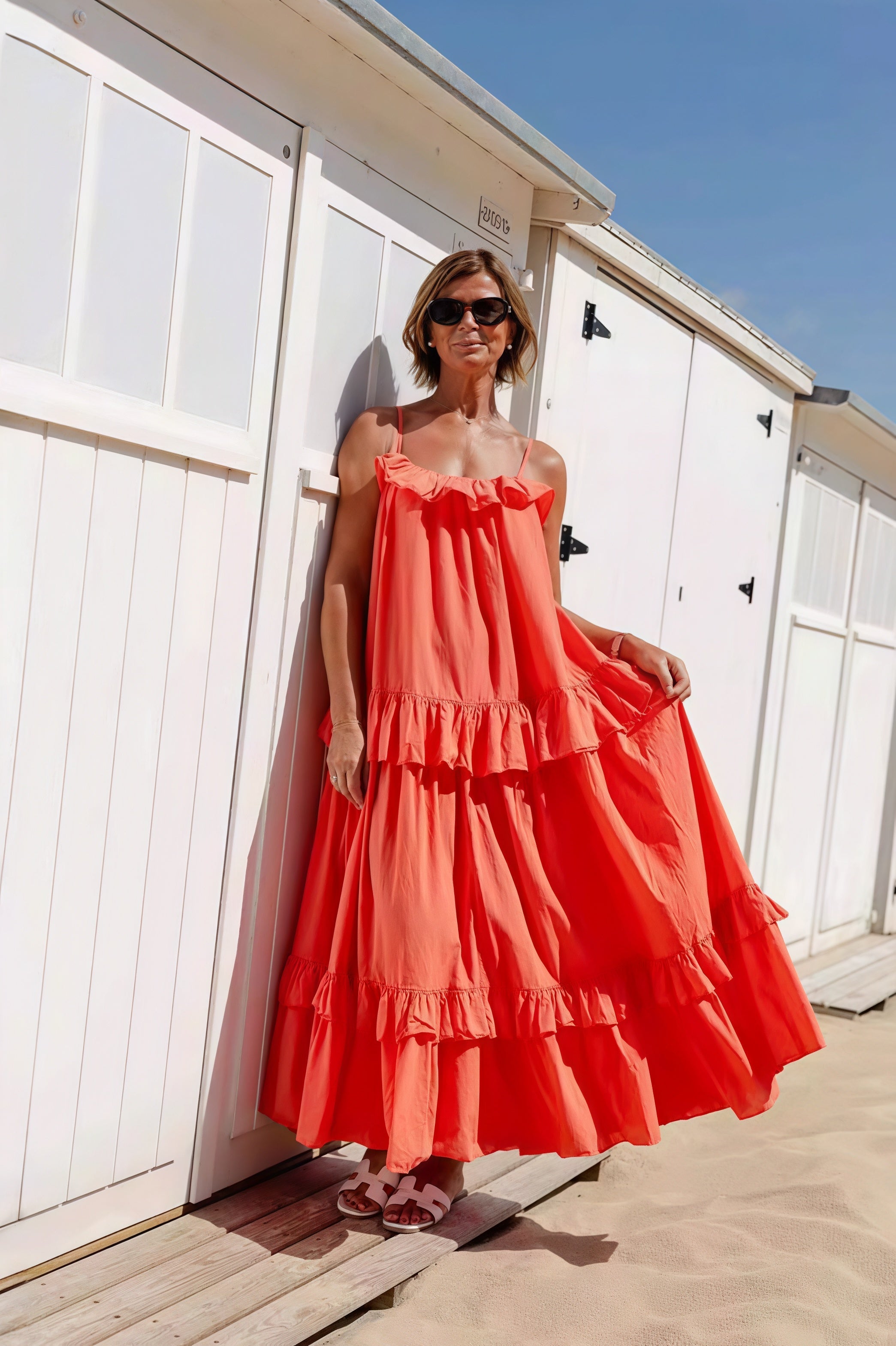 Ruffle-Hem Flowy Beach Maxi Dress
