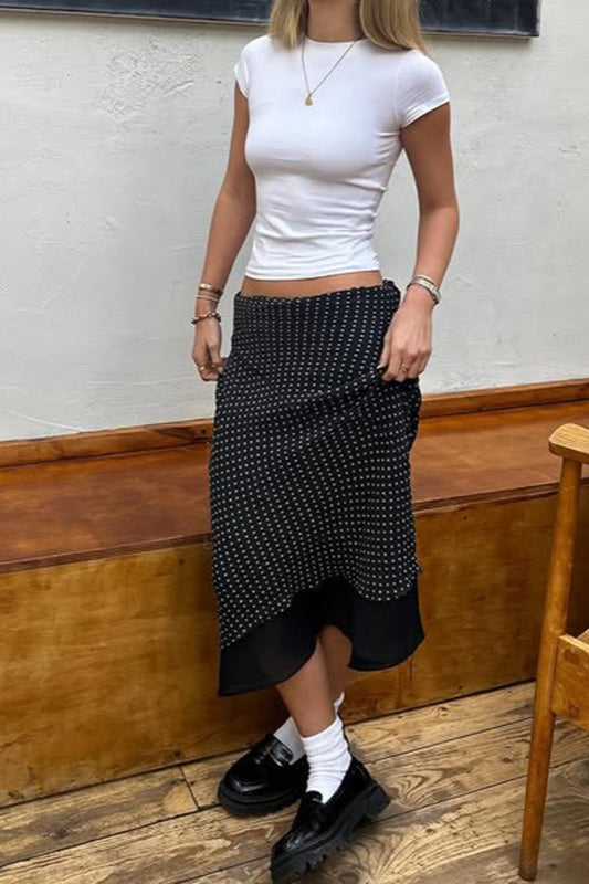 Polka Dot Mesh A-Line Midi Skirt