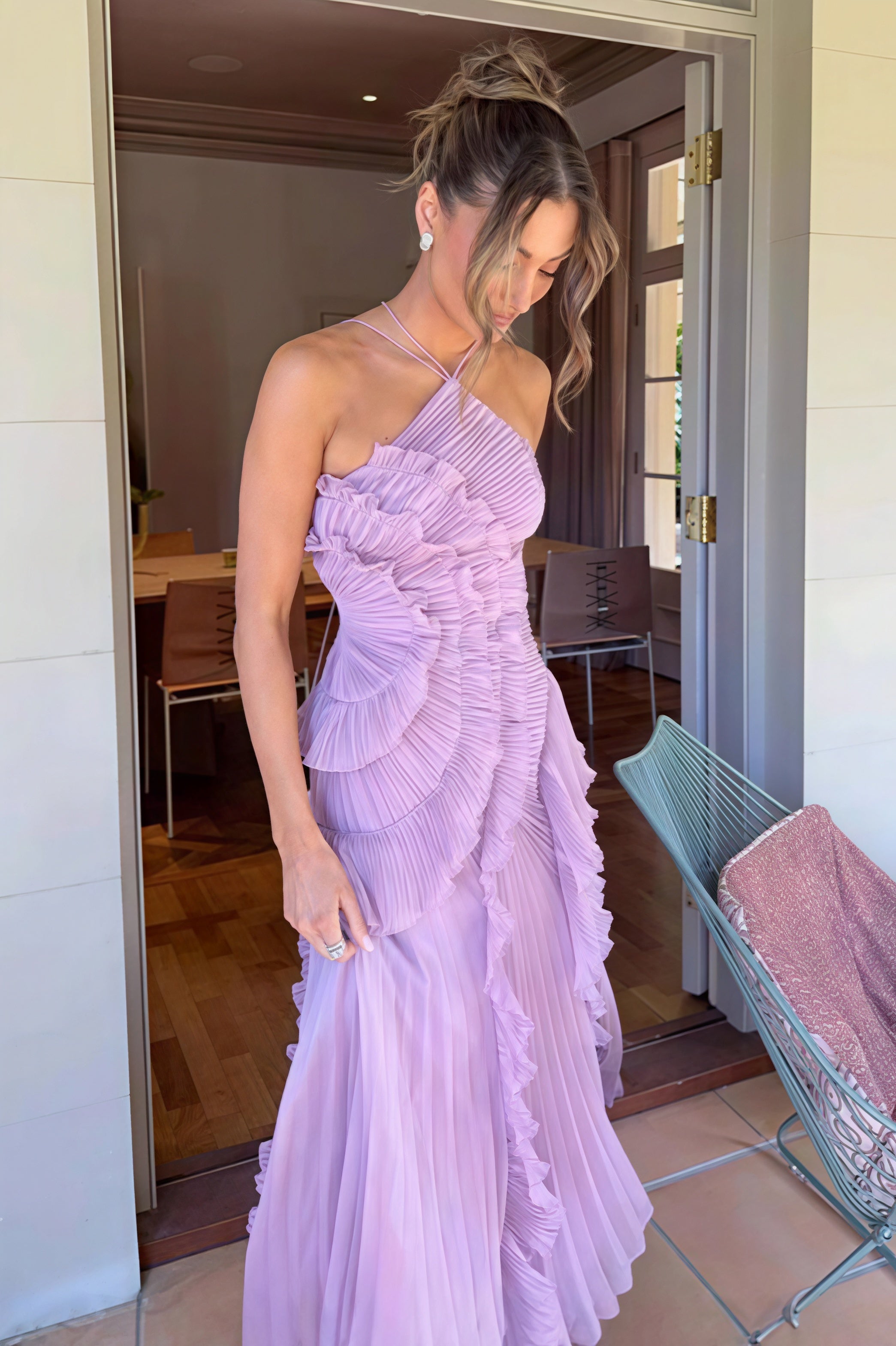 Ruched Halter Backless Maxi Dress