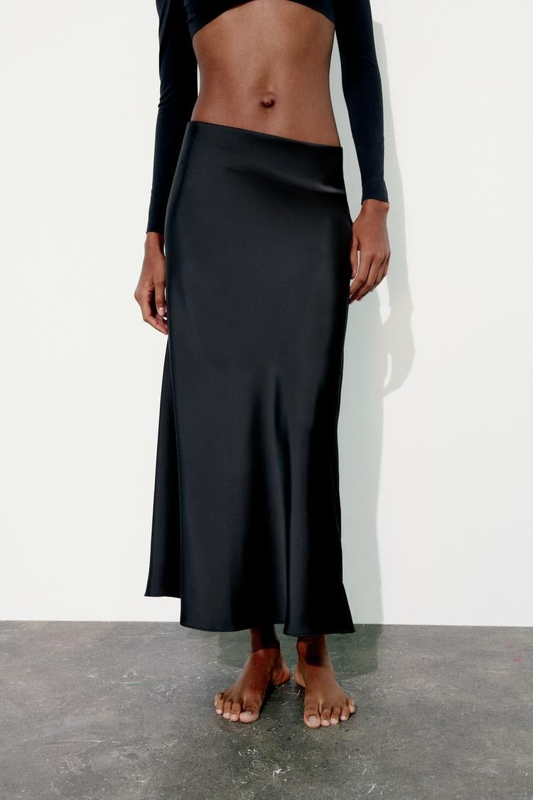 Satin High-Waist Straight Midi Skirt
